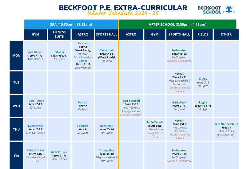 PE Extra Curricular Winter 24-25